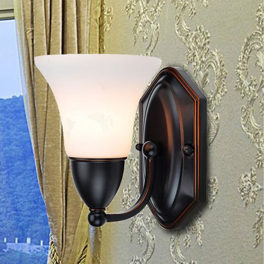 Traditional Red Brown Bell Wall Sconce Light With Frosted Glass Shade 1 /