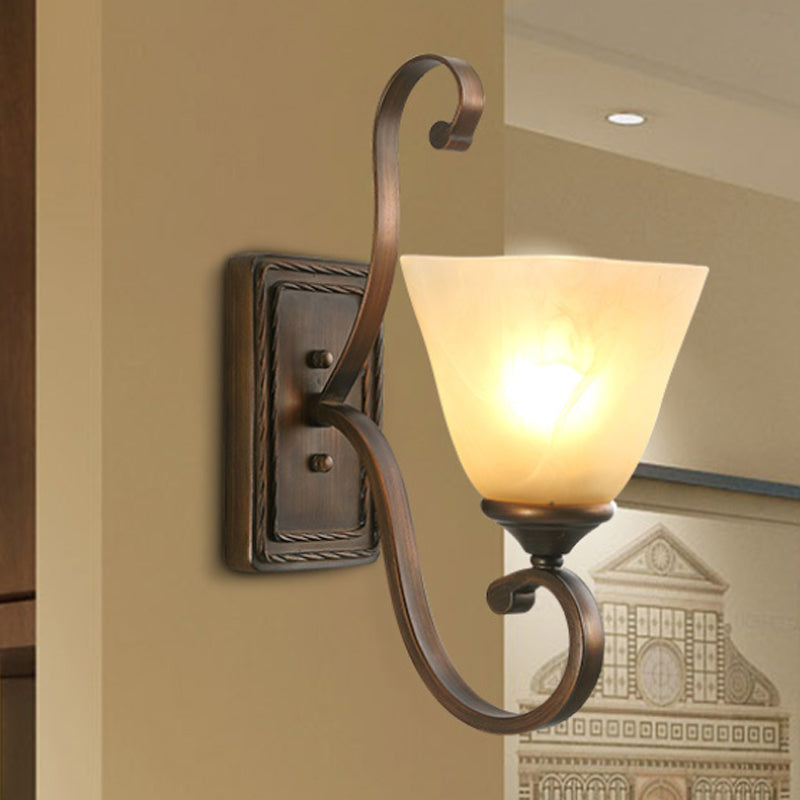 Vintage Style Brown Bell Wall Sconce Light With Frosted Glass Shade