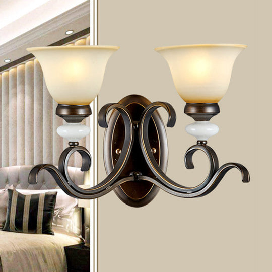 Antique Style Black Frosted Glass Wall Sconce With Curvy Arm - Elegant 1/2-Light Bell Light For