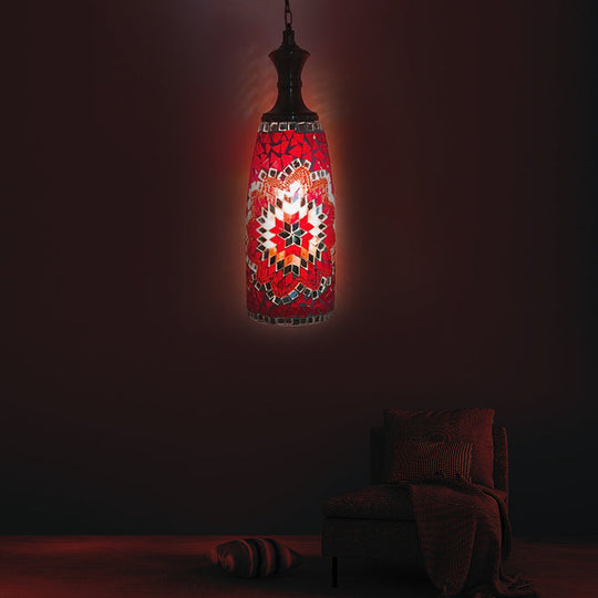 Urn Ceiling Lamp: Tradition Glass Fixture For Dining Room In Red/Sky Blue/Gold Red / 1