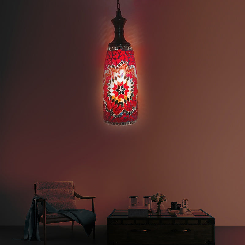 Urn Ceiling Lamp: Tradition Glass Fixture For Dining Room In Red/Sky Blue/Gold