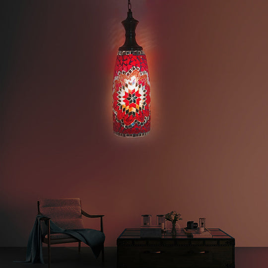 Urn Ceiling Lamp: Tradition Glass Fixture For Dining Room In Red/Sky Blue/Gold