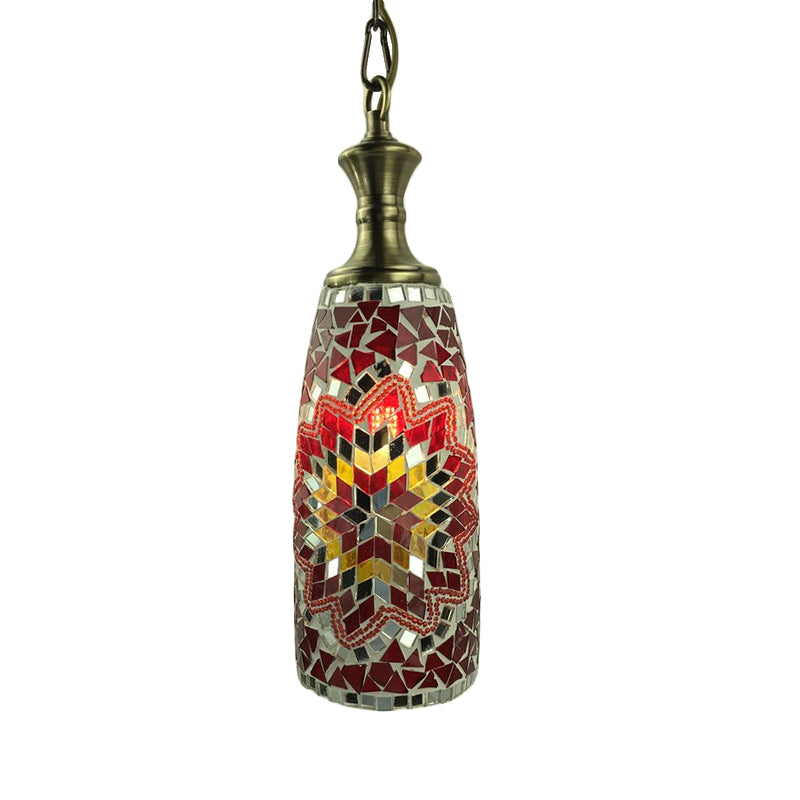 Urn Ceiling Lamp: Tradition Glass Fixture For Dining Room In Red/Sky Blue/Gold