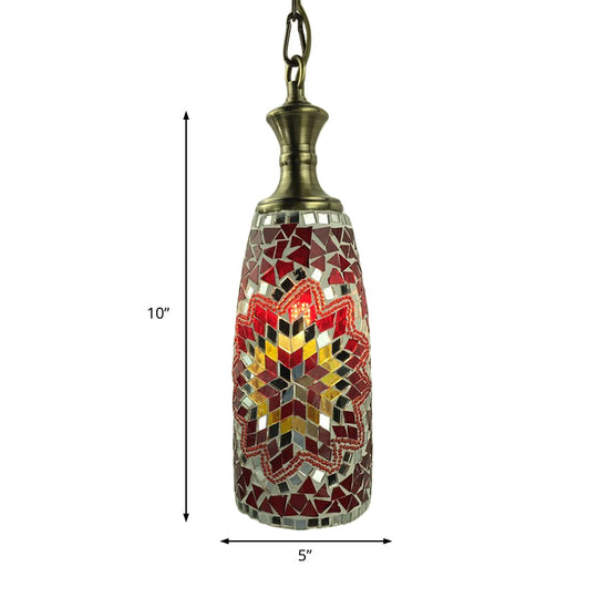 Urn Ceiling Lamp: Tradition Glass Fixture For Dining Room In Red/Sky Blue/Gold