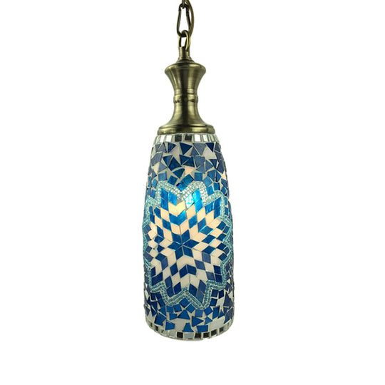 Urn Ceiling Lamp: Tradition Glass Fixture For Dining Room In Red/Sky Blue/Gold