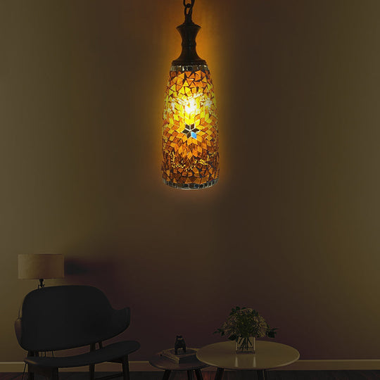 Urn Ceiling Lamp: Tradition Glass Fixture For Dining Room In Red/Sky Blue/Gold Gold / 1