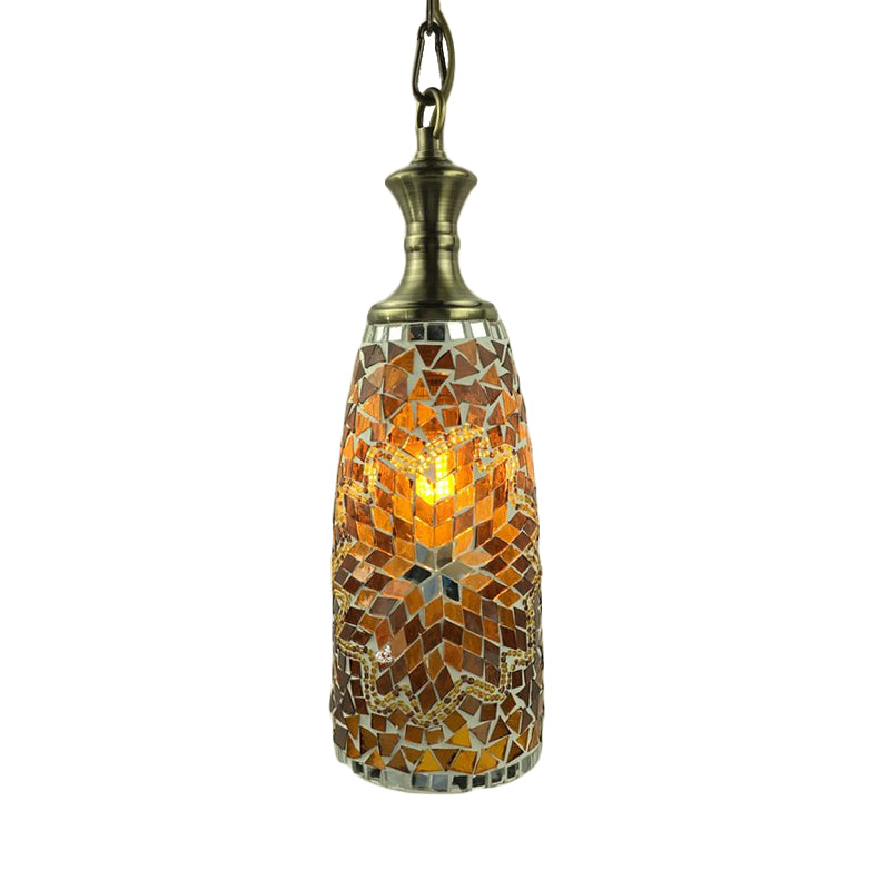 Urn Ceiling Lamp: Tradition Glass Fixture For Dining Room In Red/Sky Blue/Gold