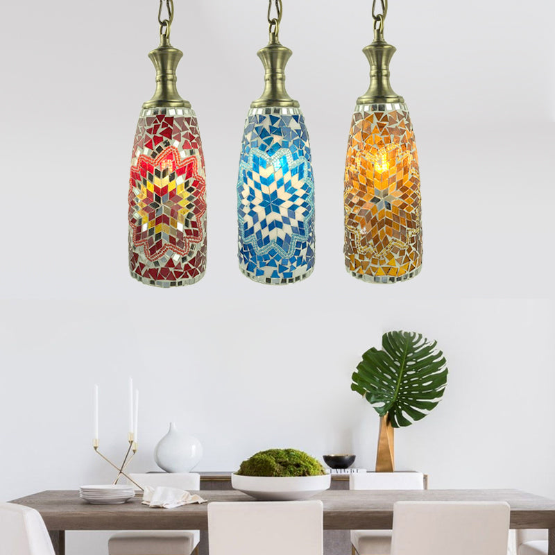 Urn Ceiling Lamp: Tradition Glass Fixture For Dining Room In Red/Sky Blue/Gold Multi-Color / 3