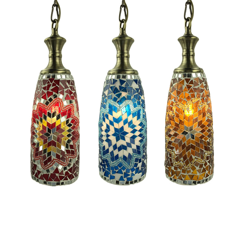 Urn Ceiling Lamp: Tradition Glass Fixture For Dining Room In Red/Sky Blue/Gold