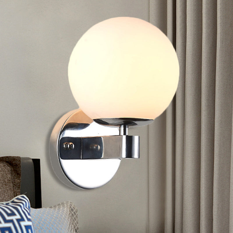 Vintage Style Chrome/Gold Wall Sconce With Opaline Glass Sphere For Bedroom Décor Chrome