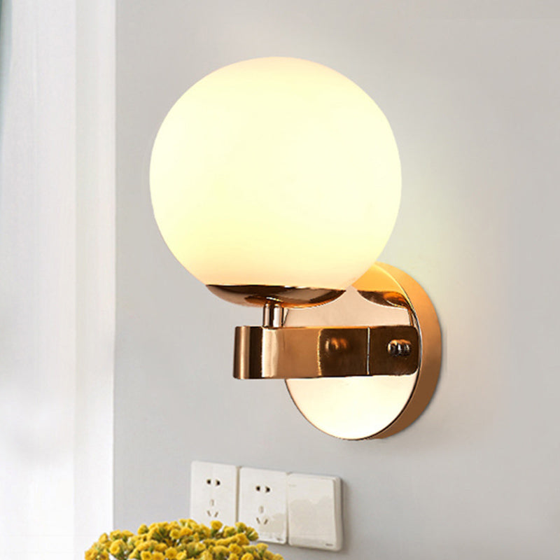 Vintage Style Chrome/Gold Wall Sconce With Opaline Glass Sphere For Bedroom Décor