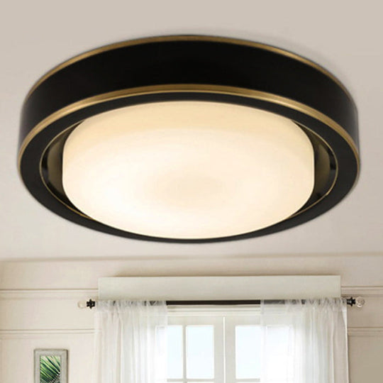 15/19 Black/Brass Drum Ceiling Light Fixture With Classic Frosted Glass And Led For Bedroom - Flush