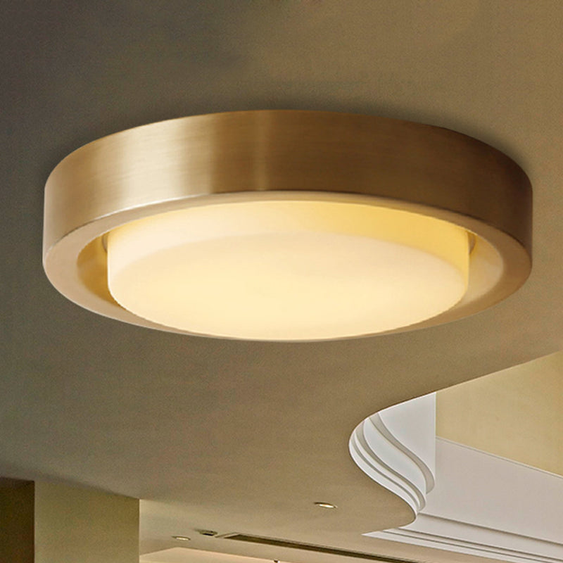 15/19 Black/Brass Drum Ceiling Light Fixture With Classic Frosted Glass And Led For Bedroom - Flush