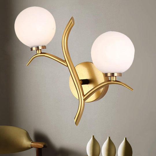 Modern Gold/Black Globe Wall Sconce With White Glass - Dining Room Light Gold