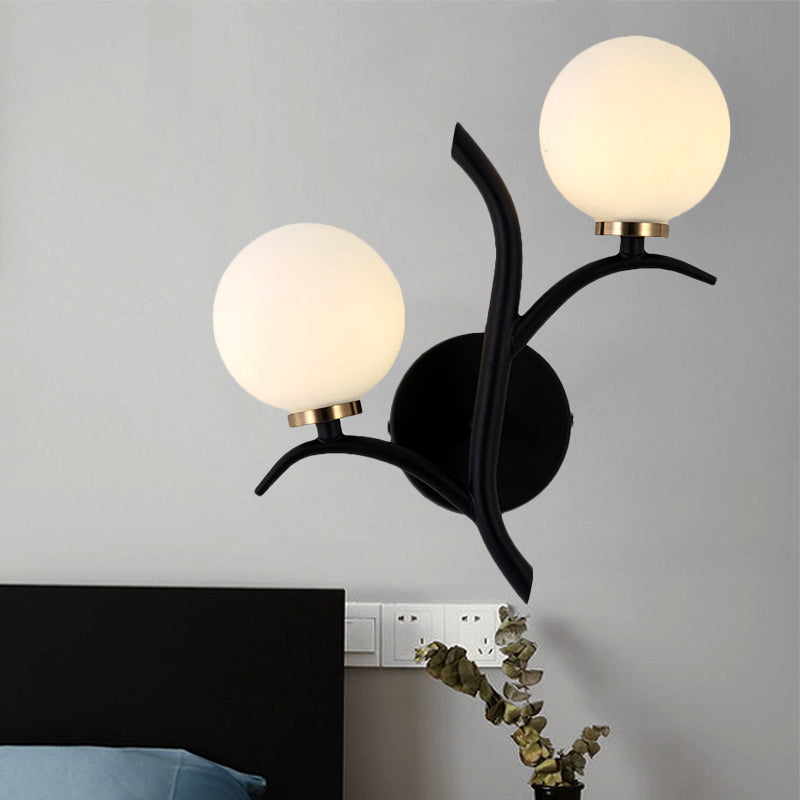 Modern Gold/Black Globe Wall Sconce With White Glass - Dining Room Light Black