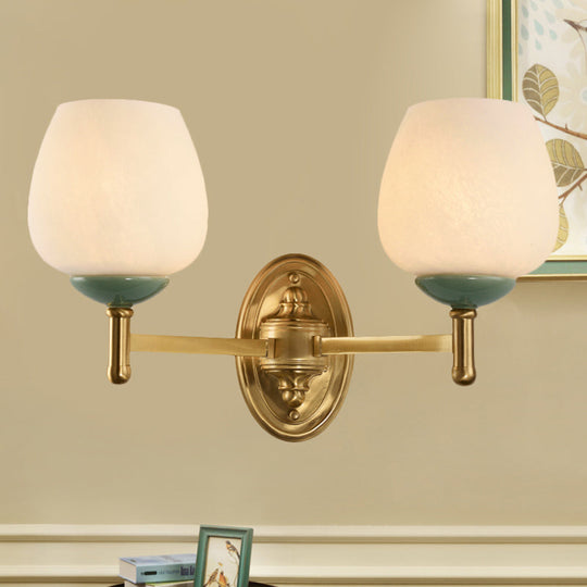 Modern Opal Glass Wall Sconce With Gold Porcelain Cap - 1/2-Light Hall Mount Fixture 2 /