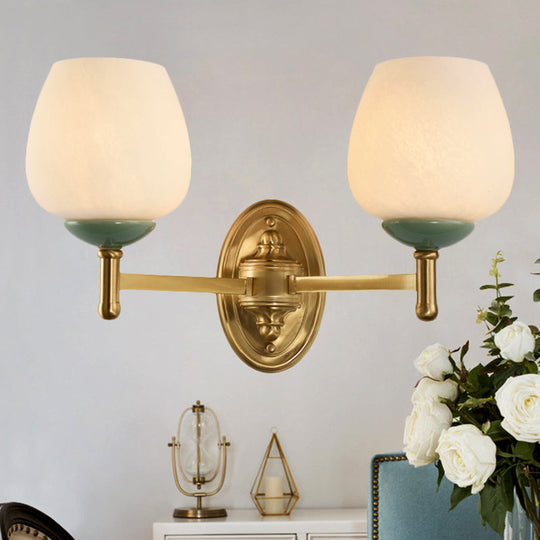 Modern Opal Glass Wall Sconce With Gold Porcelain Cap - 1/2-Light Hall Mount Fixture