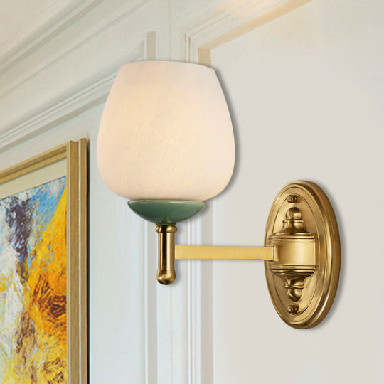 Modern Opal Glass Wall Sconce With Gold Porcelain Cap - 1/2-Light Hall Mount Fixture 1 /