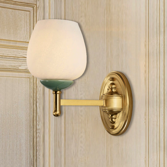 Modern Opal Glass Wall Sconce With Gold Porcelain Cap - 1/2-Light Hall Mount Fixture