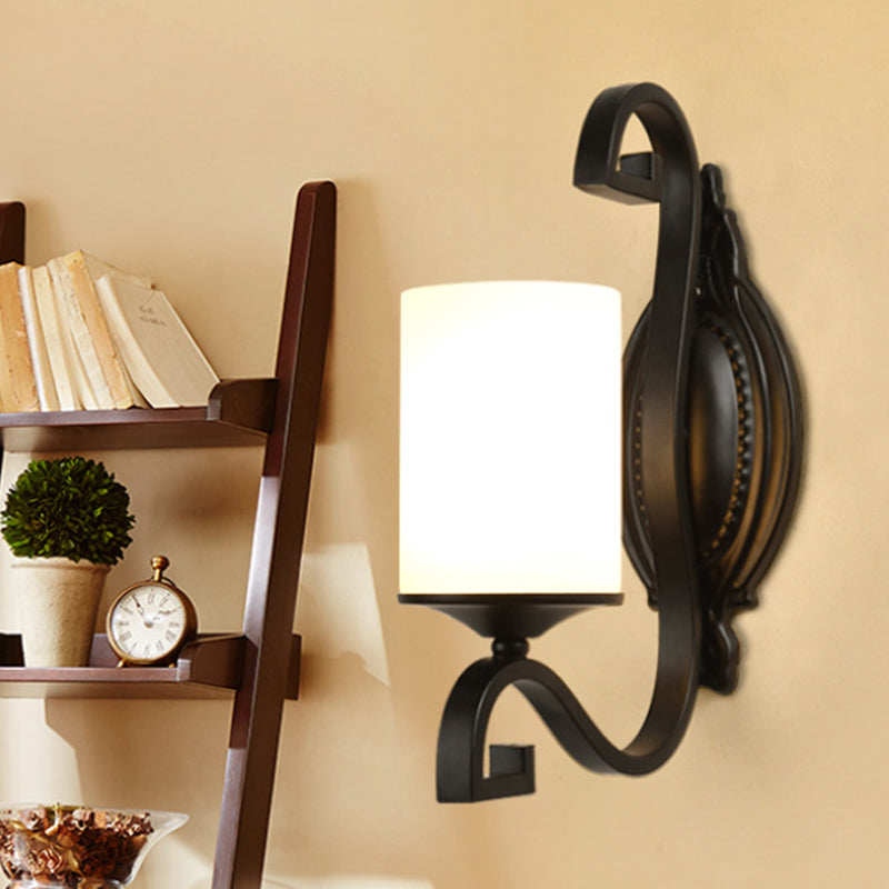 Vintage Style Black Metal Wall Sconce With White Glass Shade