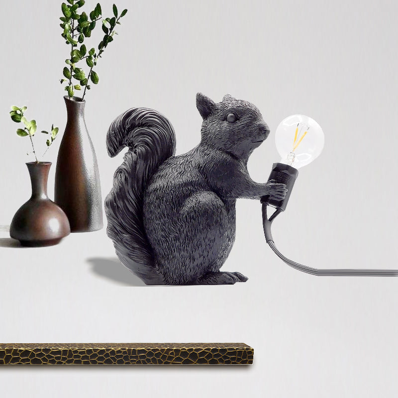 Artistic Squirrel Night Table Lamp - Resin Single-Bulb Childrens Bedside Light