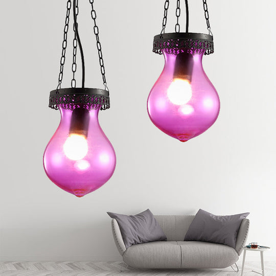 Colorful Glass Jar Ceiling Lamp With Multiple Heads - Ideal For Restaurants Purple / 1