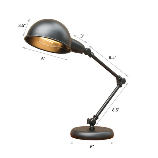 Industrial Metal Swing Arm Table Lamp With Shade Black Finish 3-Joint Task Light For Bedroom