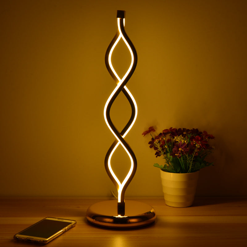 Art Deco Led Gold Wavy Strip Table Lamp With Plug-In Cord