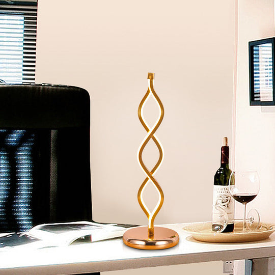 Art Deco Led Gold Wavy Strip Table Lamp With Plug-In Cord