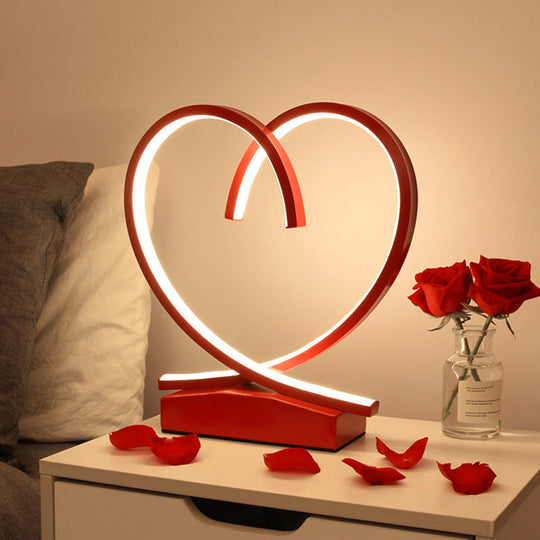 Red Loop Night Light: Romantic Metal Led Table Lamp For Bedroom