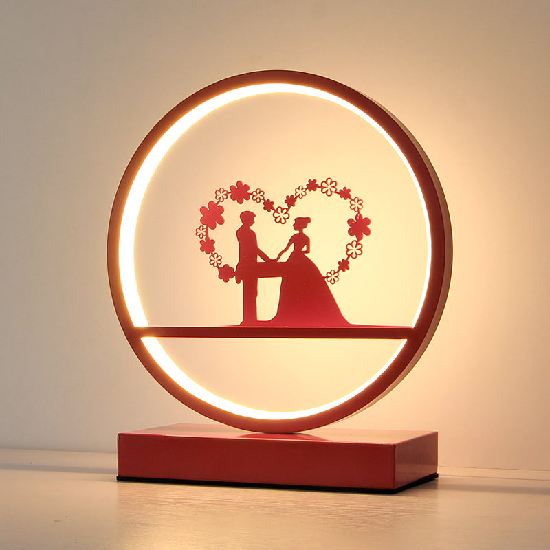 Red Loop Night Light: Romantic Metal Led Table Lamp For Bedroom