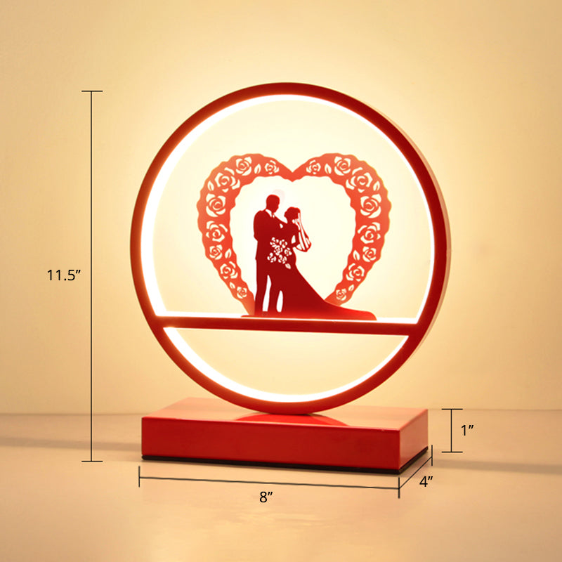 Red Loop Night Light: Romantic Metal Led Table Lamp For Bedroom