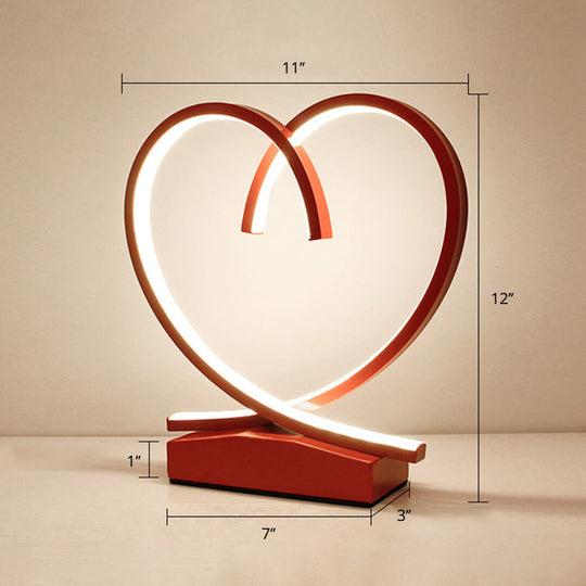 Red Loop Night Light: Romantic Metal Led Table Lamp For Bedroom