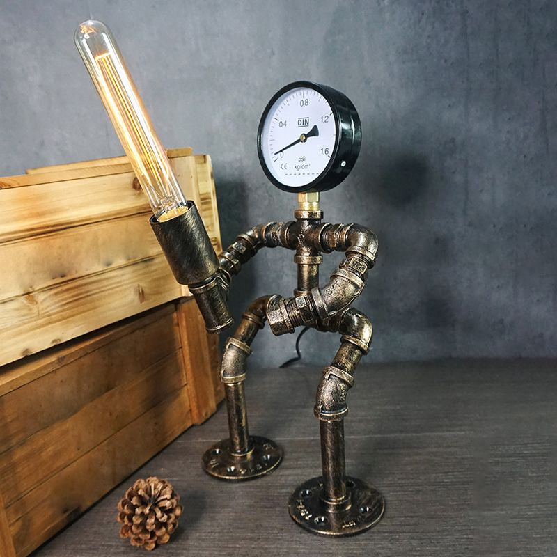 Iron Pipe Art Night Lamp - Industrial Table Light In Bronze For Boys Room / Standing