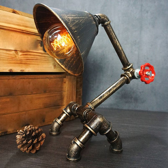 Iron Pipe Art Night Lamp - Industrial Table Light In Bronze For Boys Room / Flared