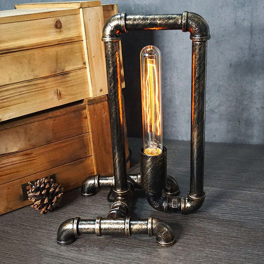 Iron Pipe Art Night Lamp - Industrial Table Light In Bronze For Boys Room / Long Column