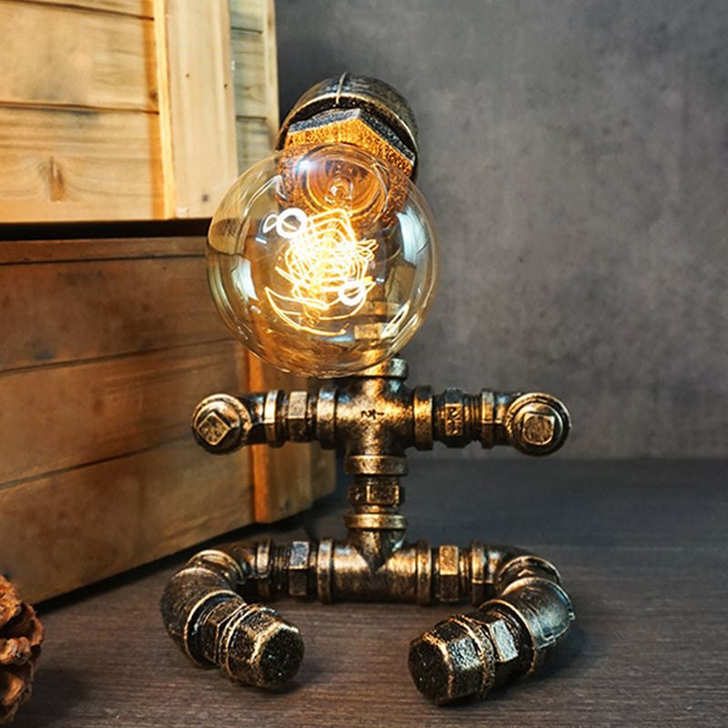 Iron Pipe Art Night Lamp - Industrial Table Light In Bronze For Boys Room / Sitting