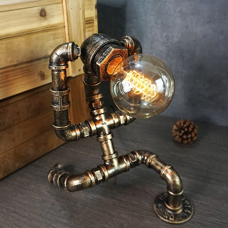 Iron Pipe Art Night Lamp - Industrial Table Light In Bronze For Boys Room / Athlete