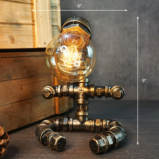 Iron Pipe Art Night Lamp - Industrial Table Light In Bronze For Boys Room