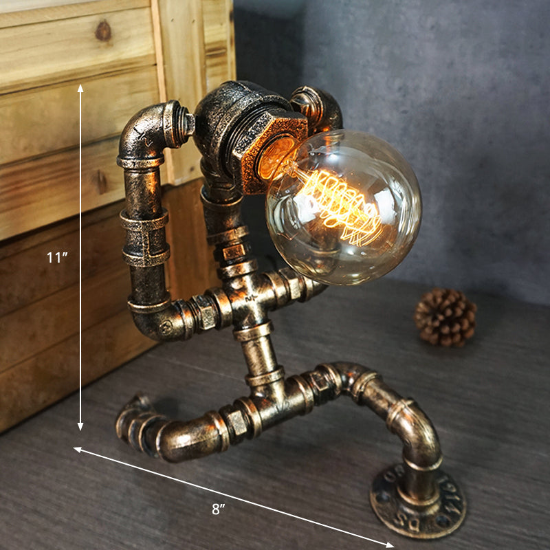 Iron Pipe Art Night Lamp - Industrial Table Light In Bronze For Boys Room