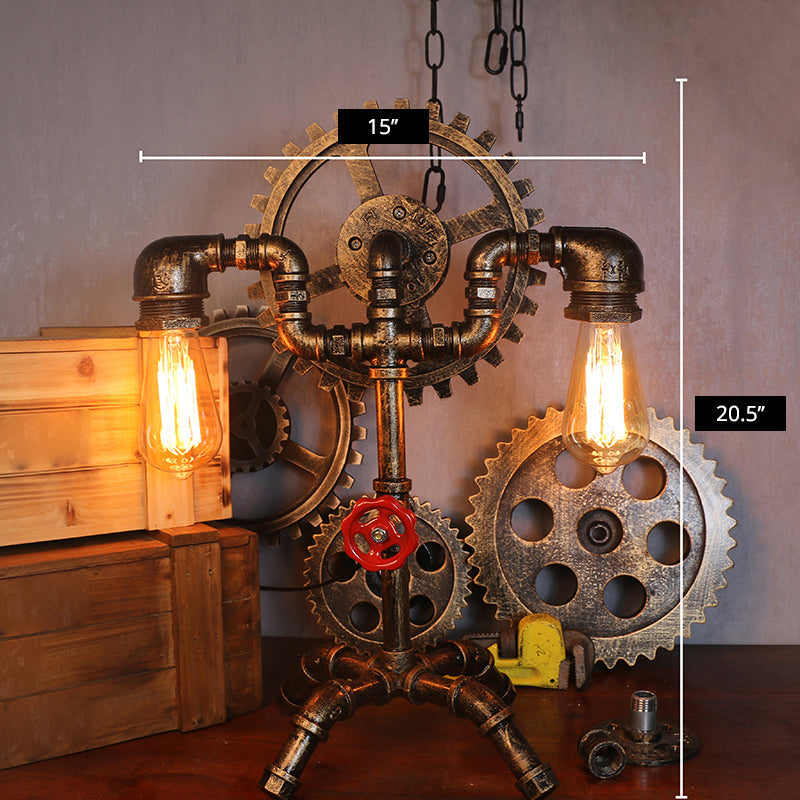 Steampunk Style Water Pipe Table Lamp Metal Antiqued Bronze Nightstand Light