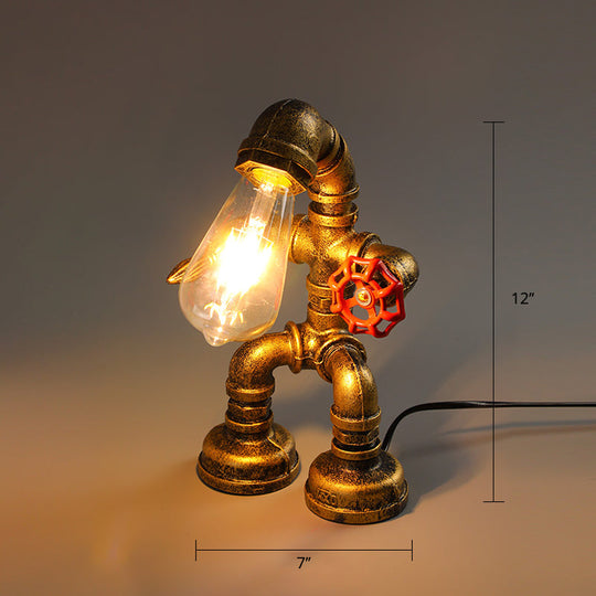 Industrial Pipe Style Night Light Table Lamp Wrought Iron Accent In Bronze