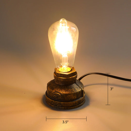 Industrial Pipe Style Night Light Table Lamp Wrought Iron Accent In Bronze