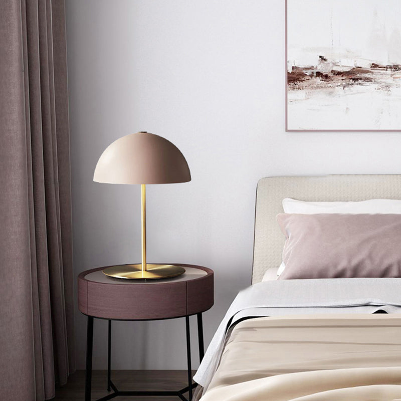 Modern Metal Dome Night Lamp - 1-Light Bedside Table Light With On-Off Switch Pink