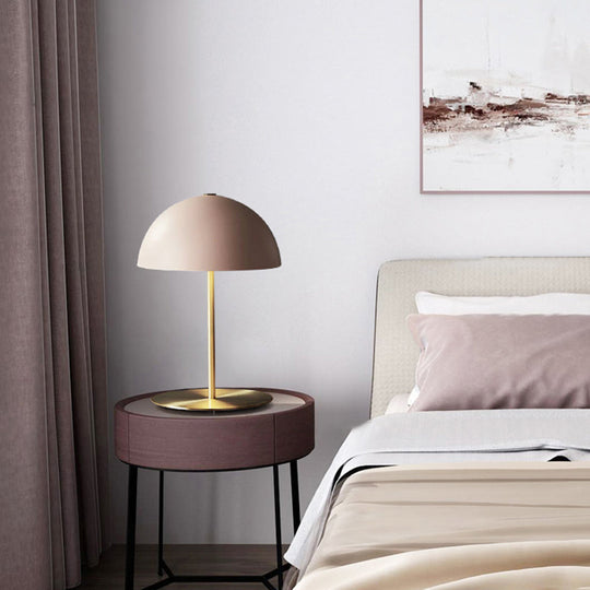 Modern Metal Dome Night Lamp - 1-Light Bedside Table Light With On-Off Switch Pink