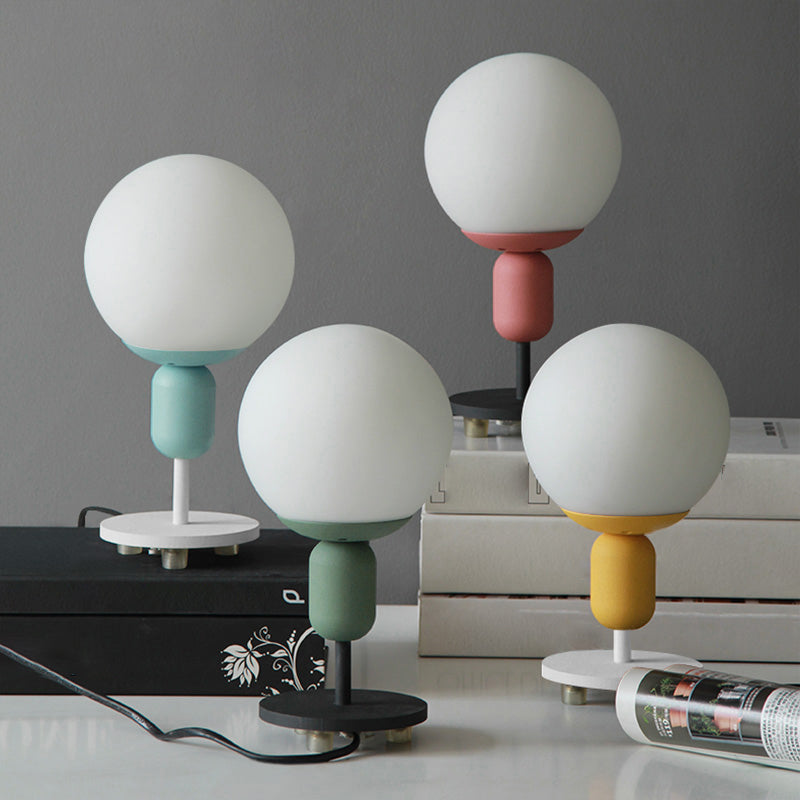 Macaron Spherical Night Lamp - White Glass Table Light For Childrens Bedroom