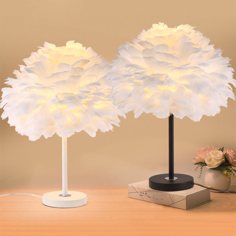 Contemporary Feather Flower Table Lamp - Single-Bulb Night Light For Bedroom