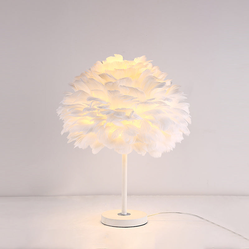 Contemporary Feather Flower Table Lamp - Single-Bulb Night Light For Bedroom White