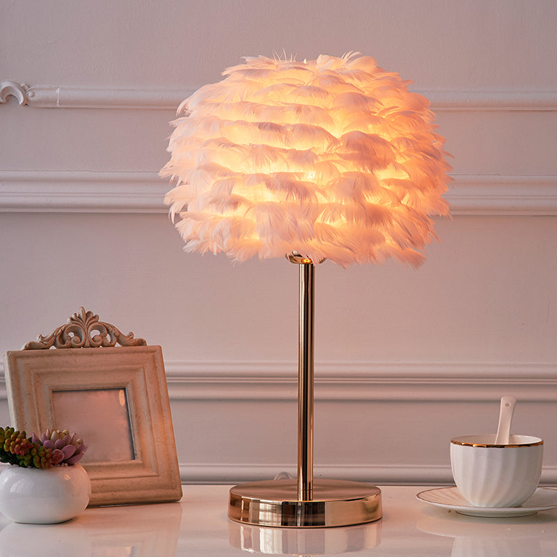 Nordic Style Feather Table Lamp - Spherical Accent Nightstand Light For Living Room