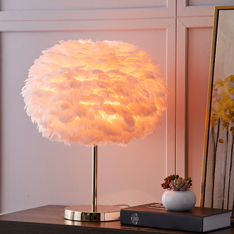 Nordic Style Feather Table Lamp - Spherical Accent Nightstand Light For Living Room